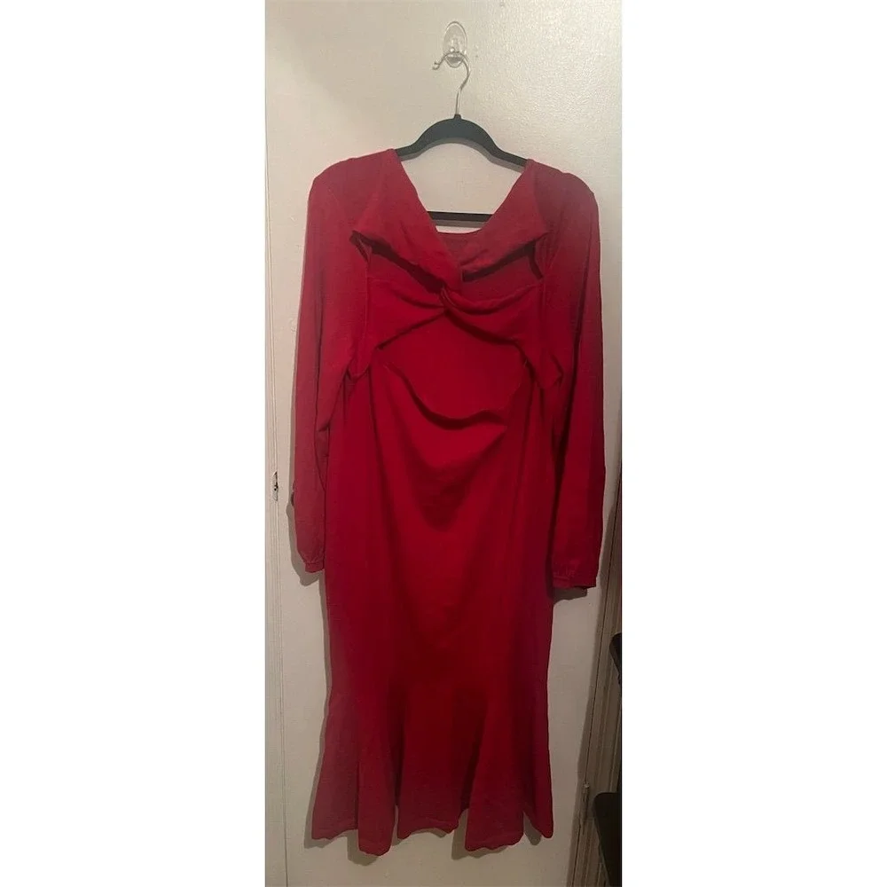 J.Crew Women's Merino Wool Red Twist Back Sweater Dress‎ Knee Length XL